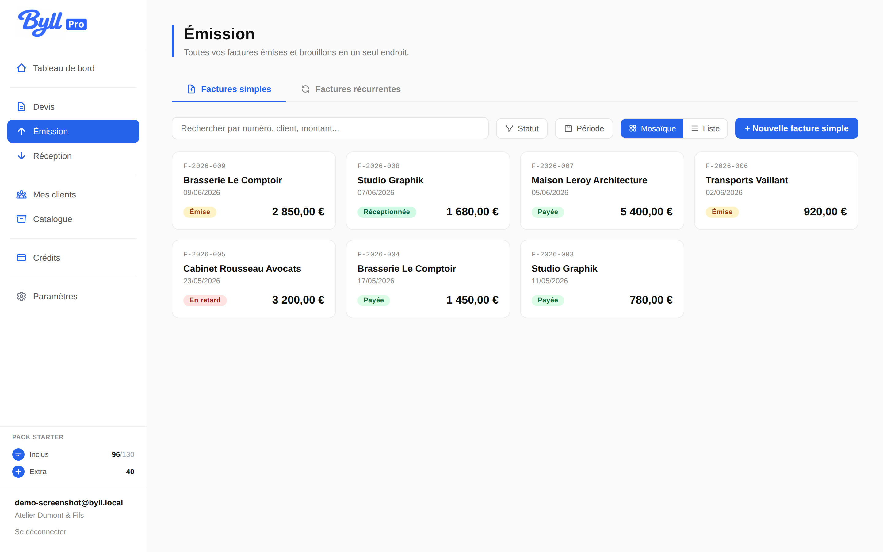 Toutes vos factures archivées dans Byll Pro